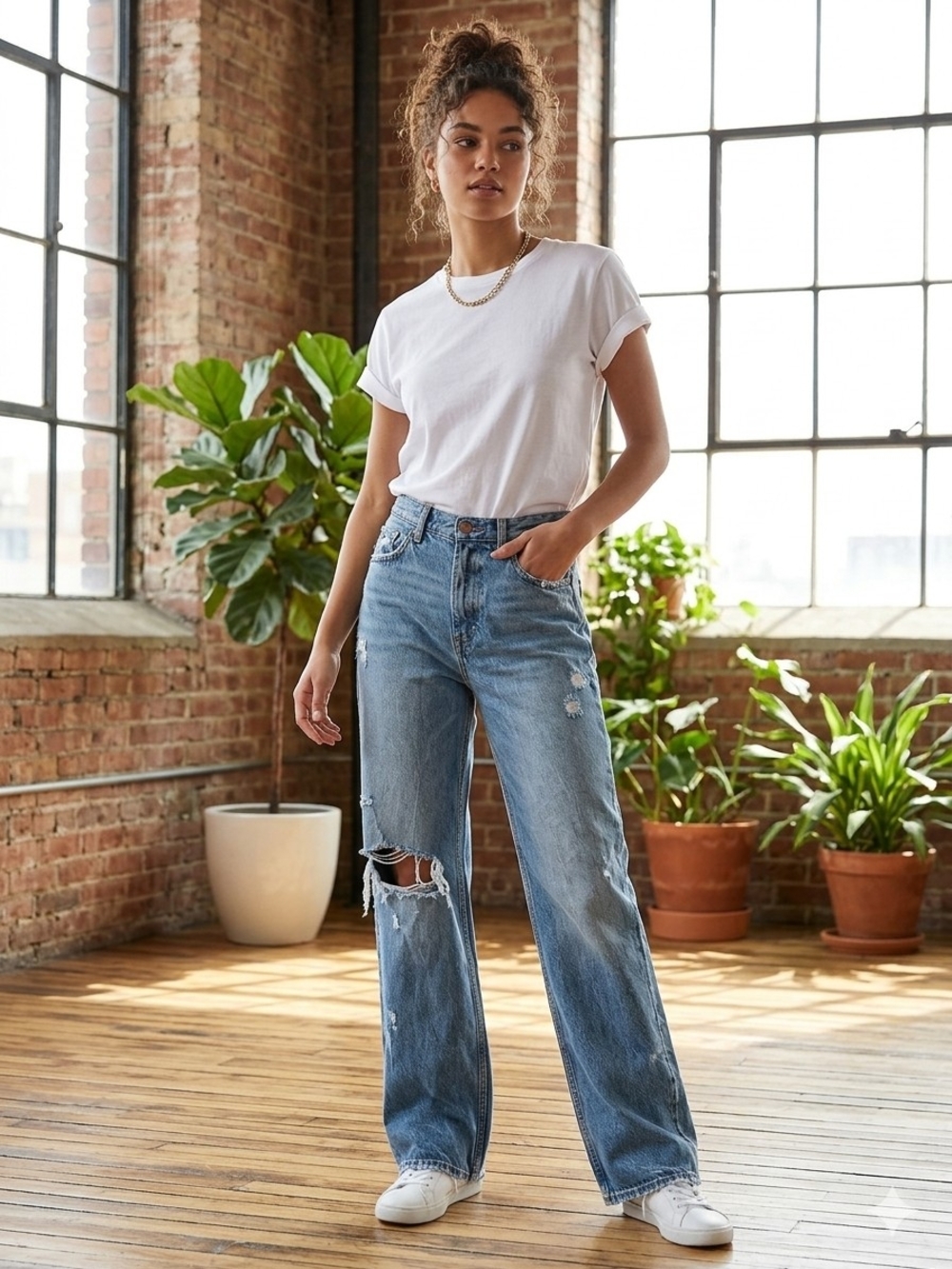 Zara Light Blue Distressed Boyfriend Jeans